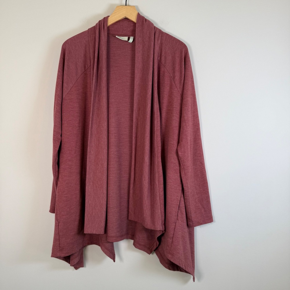 LOGO Lounge Lori Goldstein Open Front Cardigan Small Mauve Sharkbite Hem Drapey‎